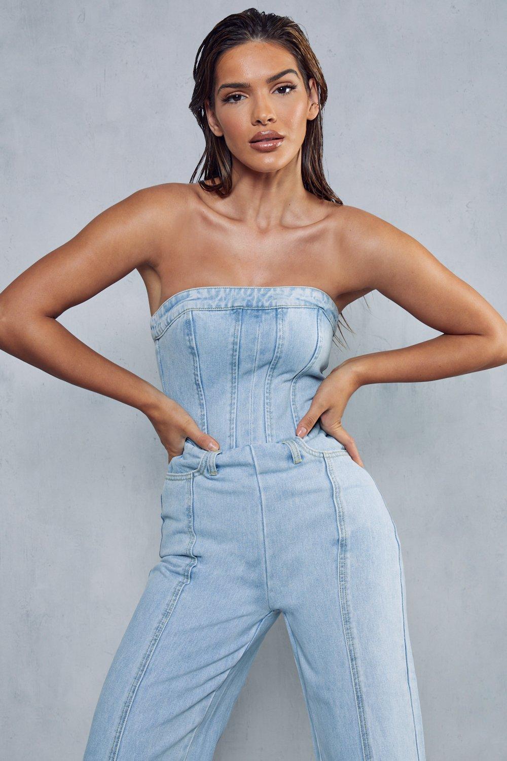 Denim store bandeau jumpsuit